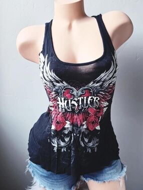 ❌️Dont Buy❌️Y2k Hustler angel wings & roses lace flowy tank top